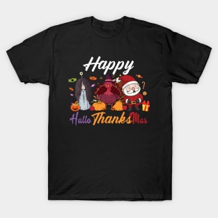 Happy HalloThanksMas Halloween Thanksgiving Christmas T-Shirt